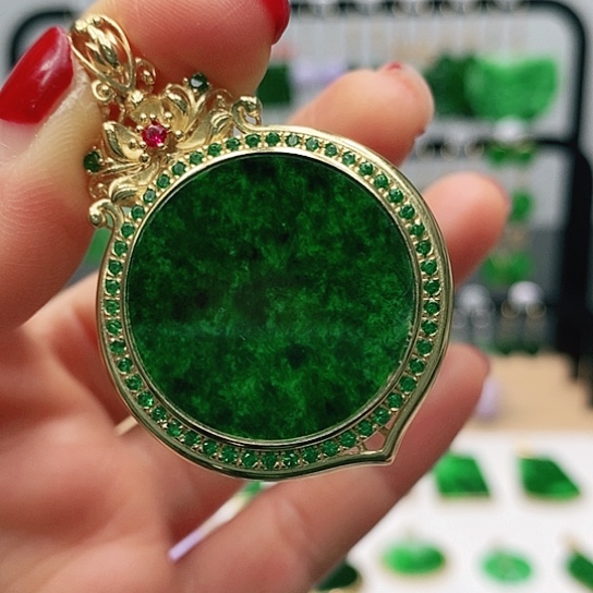 翡翠耳饰银S925镶嵌挂件