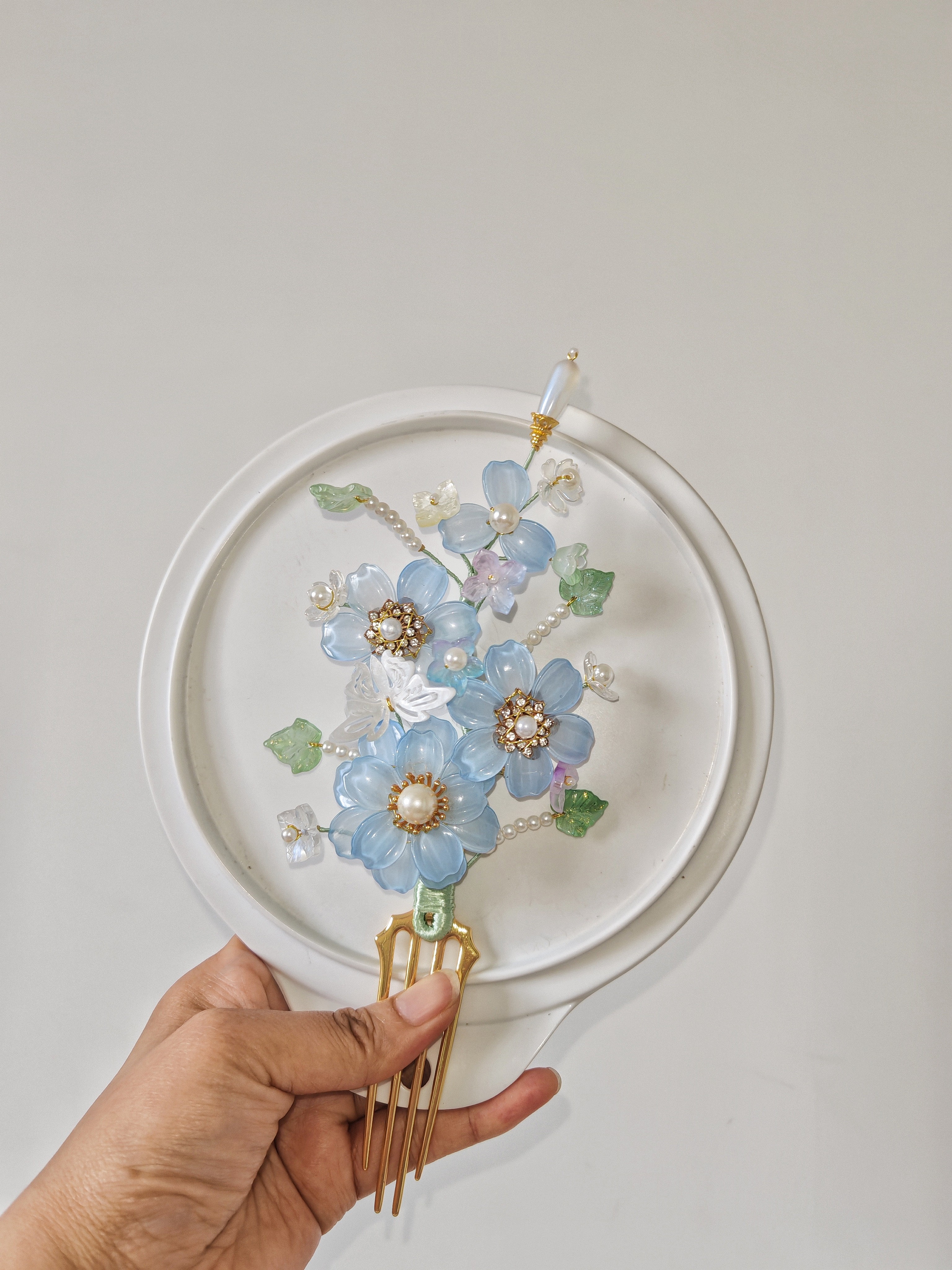 一路繁花冰透琉璃发簪