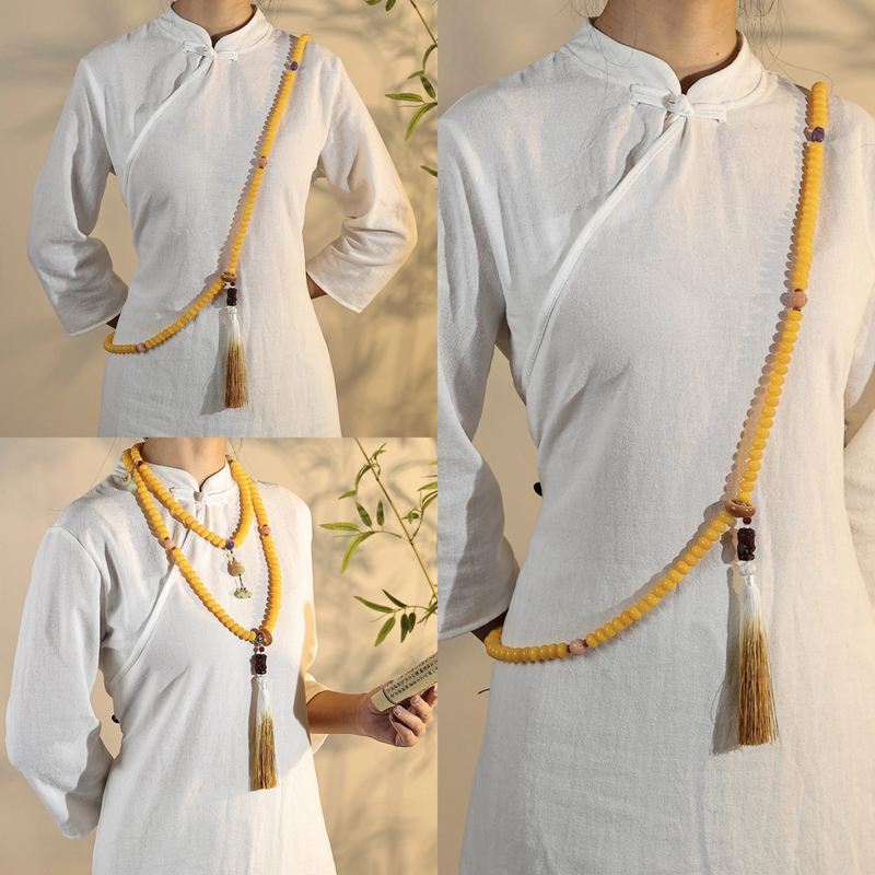 【扎基拉姆】黄菩提根斜跨双圈脖挂