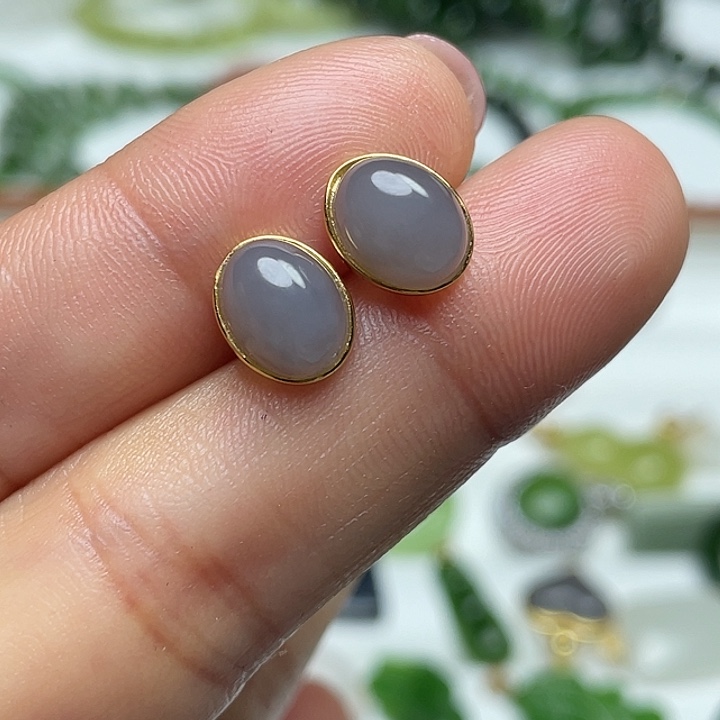 和田玉银S925镶嵌耳饰颜色多样性发货