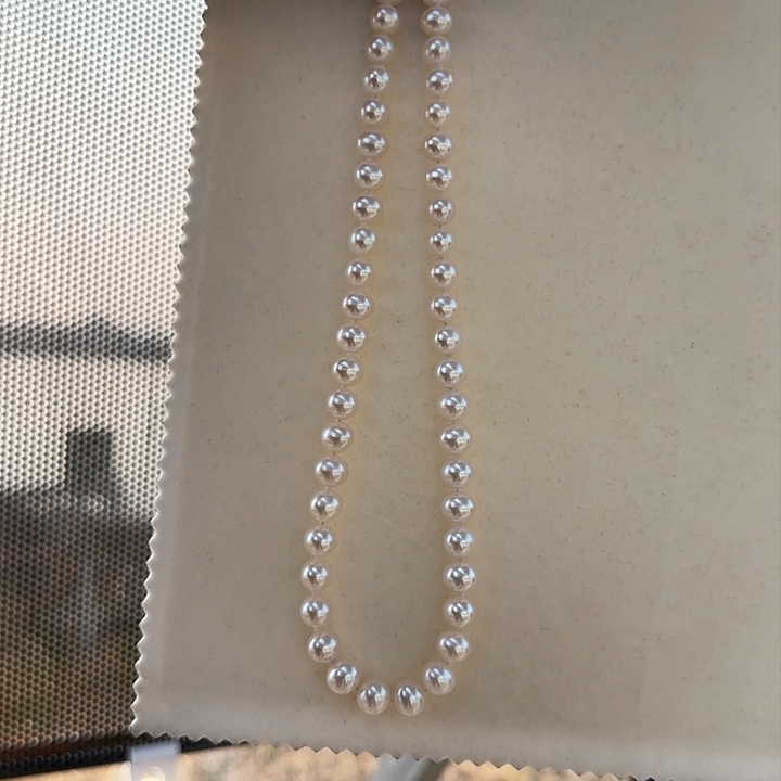 淡水珍珠颈饰银S925镶嵌8-9无暇无核极光镜面炫彩