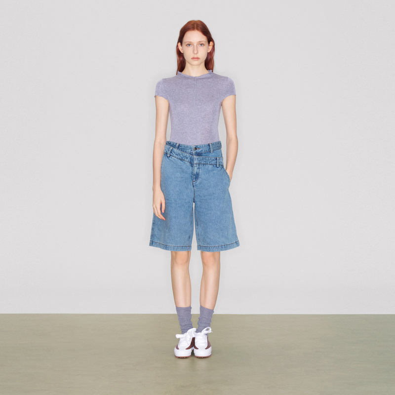 lost in echo2025早秋新款宽松直筒个性双腰头百搭牛仔阔腿中裤女