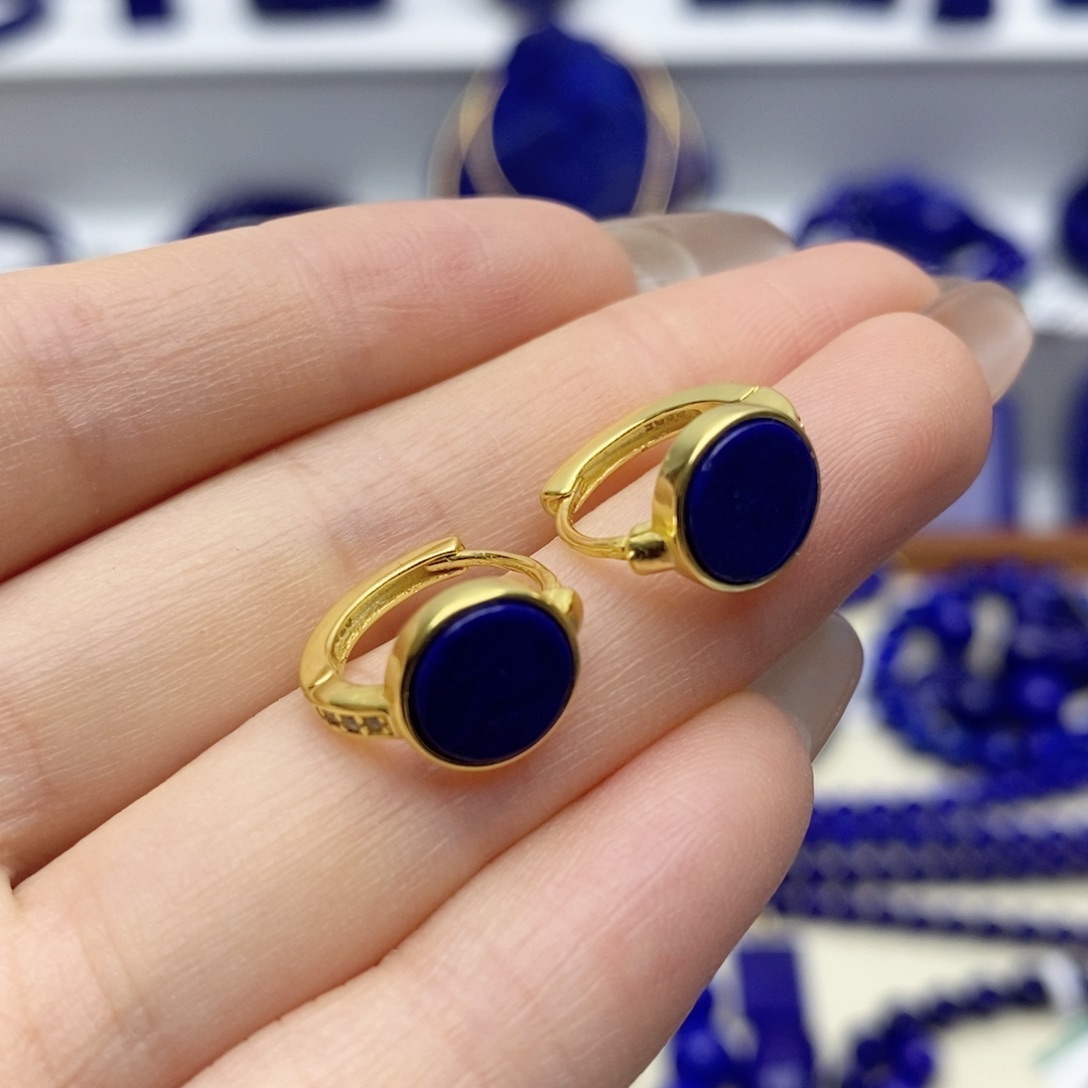 青金石银S925镀金镶嵌耳饰