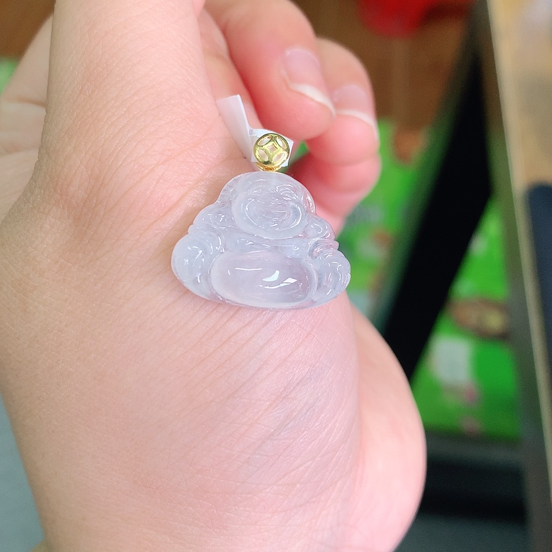 翡翠颈饰18K金镶嵌冰胶小佛