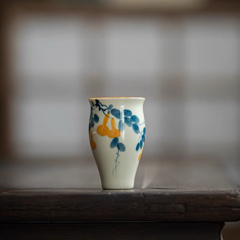 （旗舰号）草木灰手绘品茗杯陶瓷闻香主人杯-葫芦