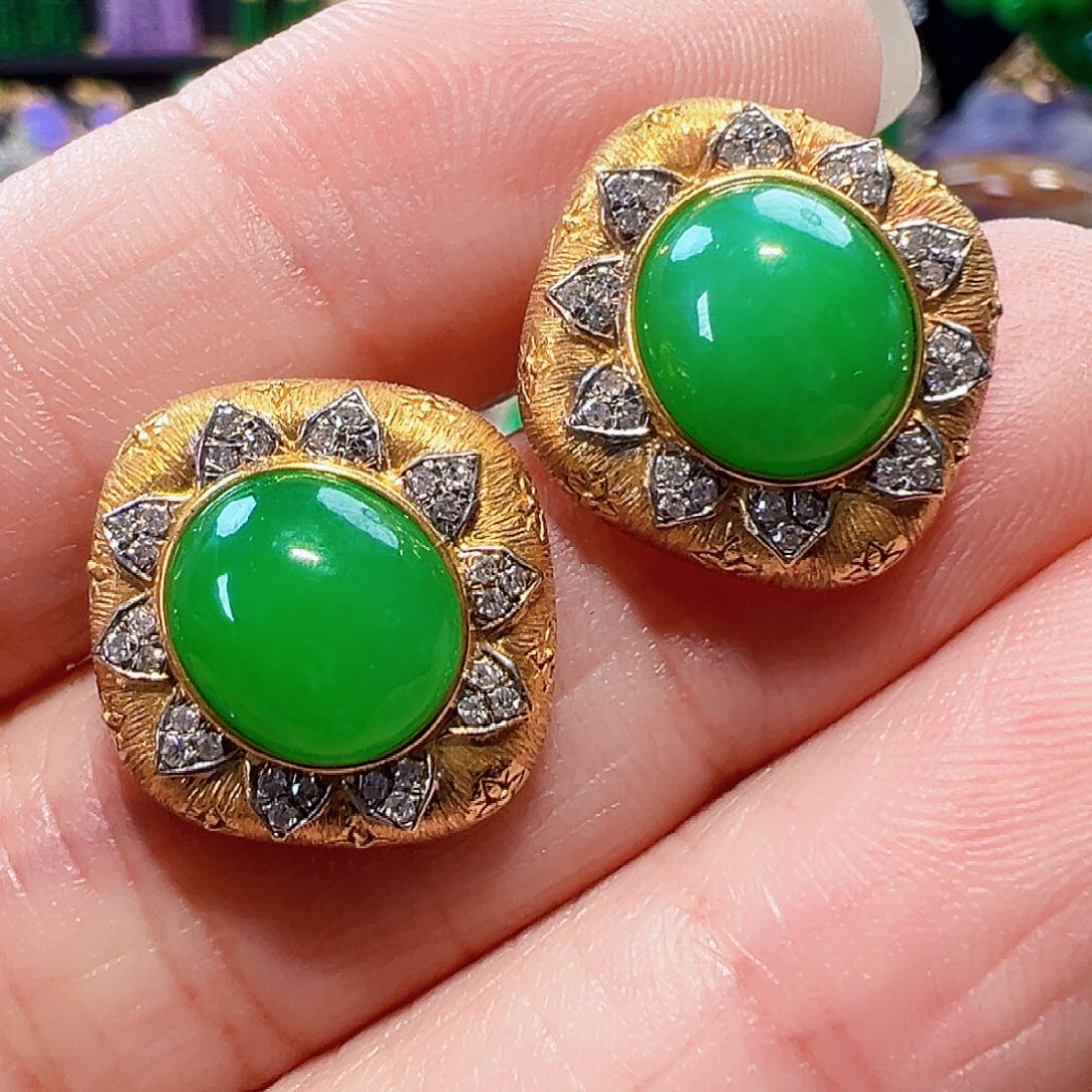 翡翠耳饰18K金镶嵌签收后24小时鉴赏期