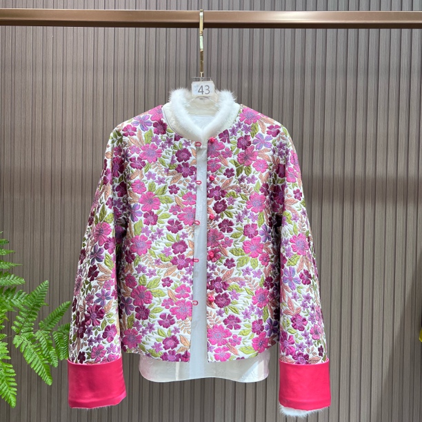 粉紫花海 新中式国风秋冬新款提花加厚洋气短款棉服外套女