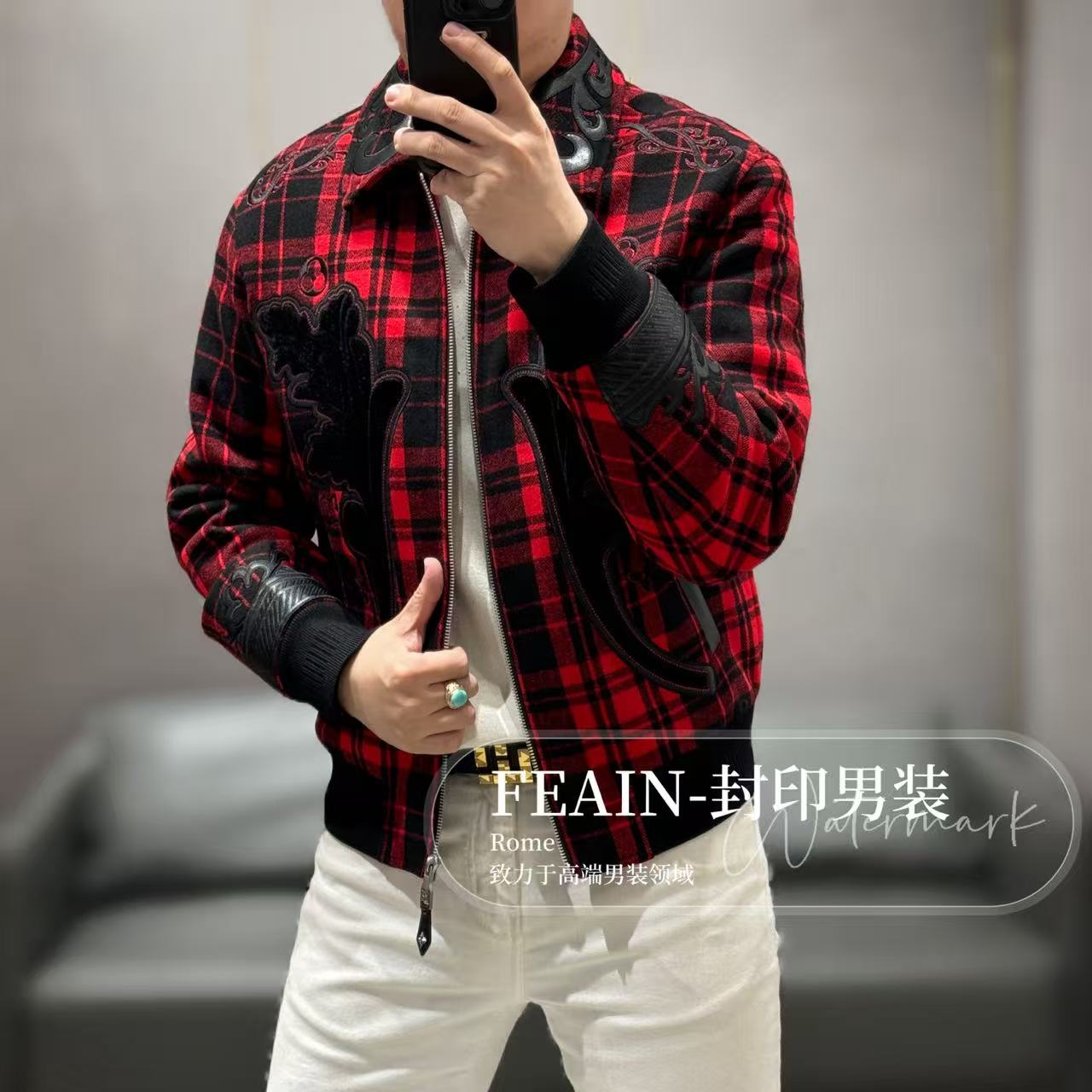 【雷迪凯奇】高端男士定制立体雕花工艺进口羊毛混纺加棉夹克JK8188