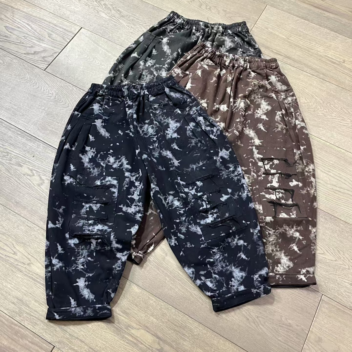 啵啵CM5535春秋百搭破洞休闲花色牛仔裤