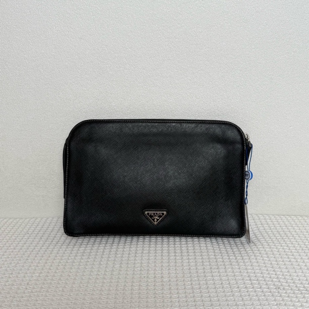 95新 Prada/普拉达 5820/男士时尚百搭黑色全皮双层手拿包