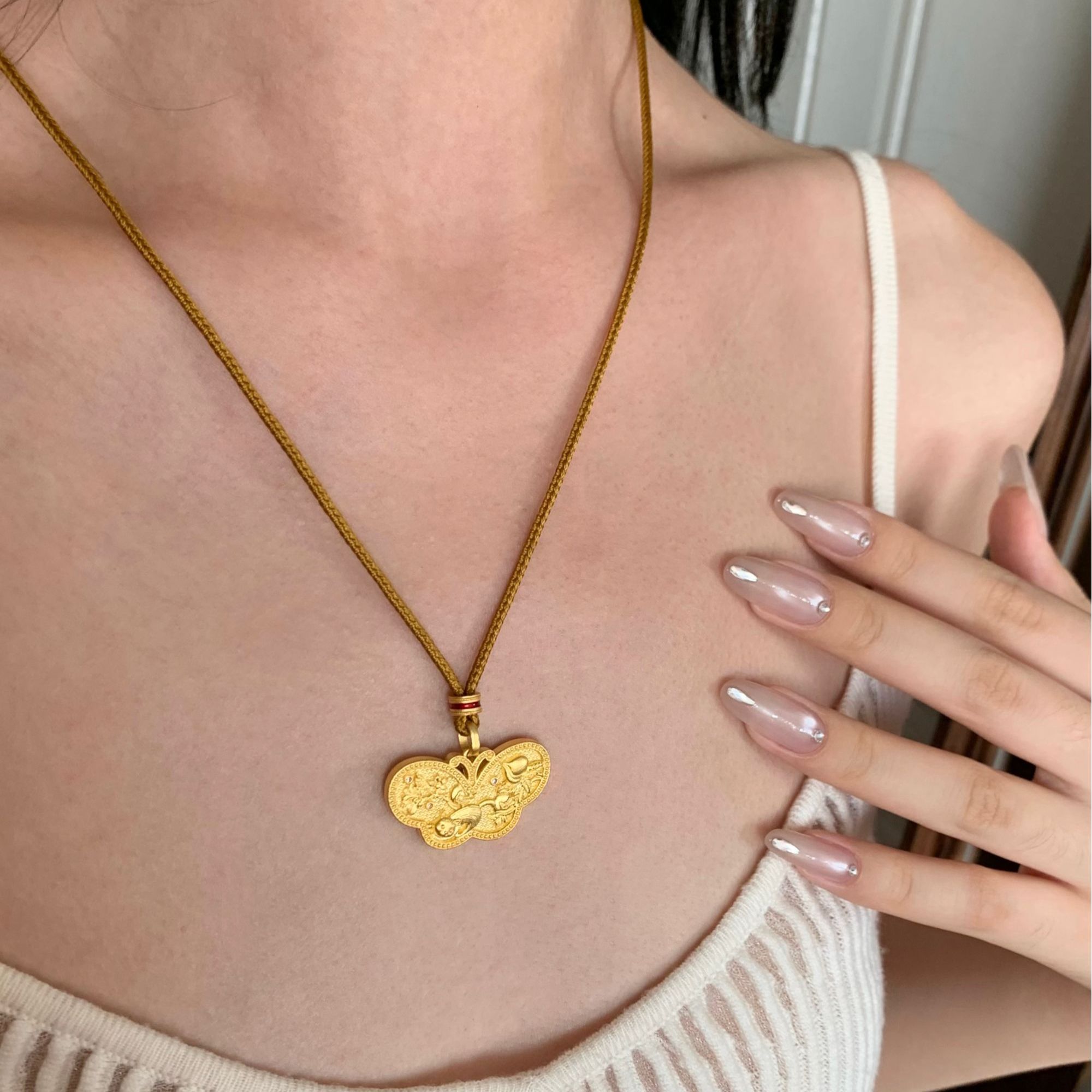 吊坠足银 燕归yangui“蝴蝶报喜”足银990蝴蝶手工项链