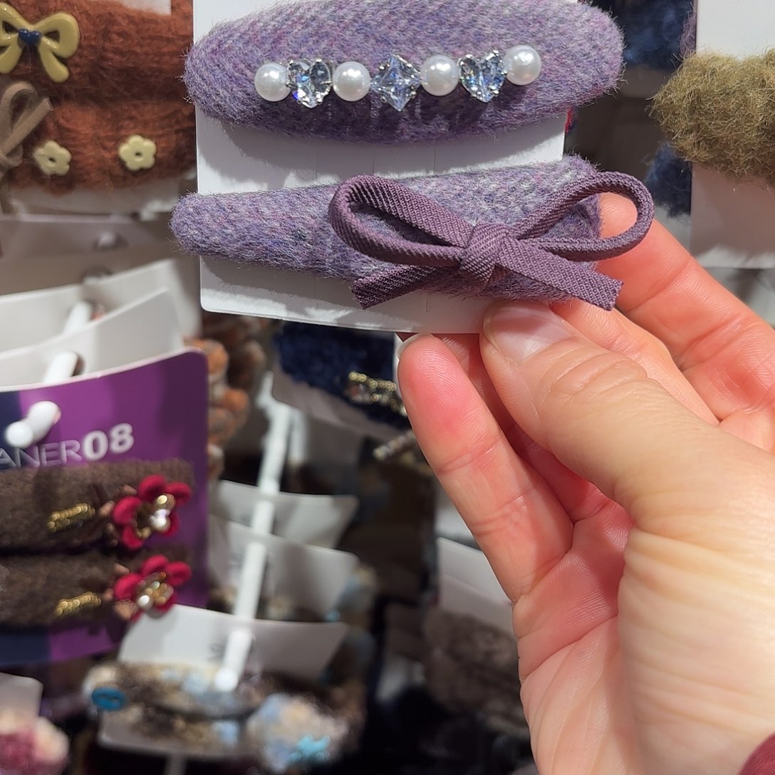 布艺铁合金紫色带钻蝴蝶结拜拜夹