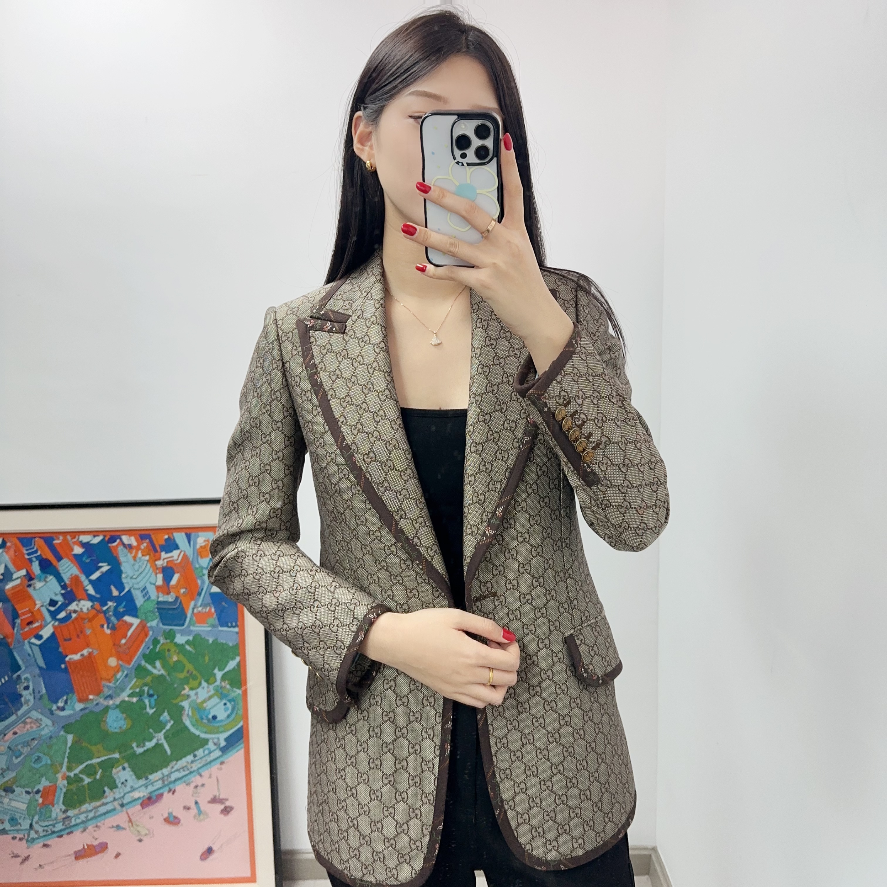 95新 GUCCI/古驰 麦殿/老花棉质西装外套38码灰色/250713ZXDLZ11