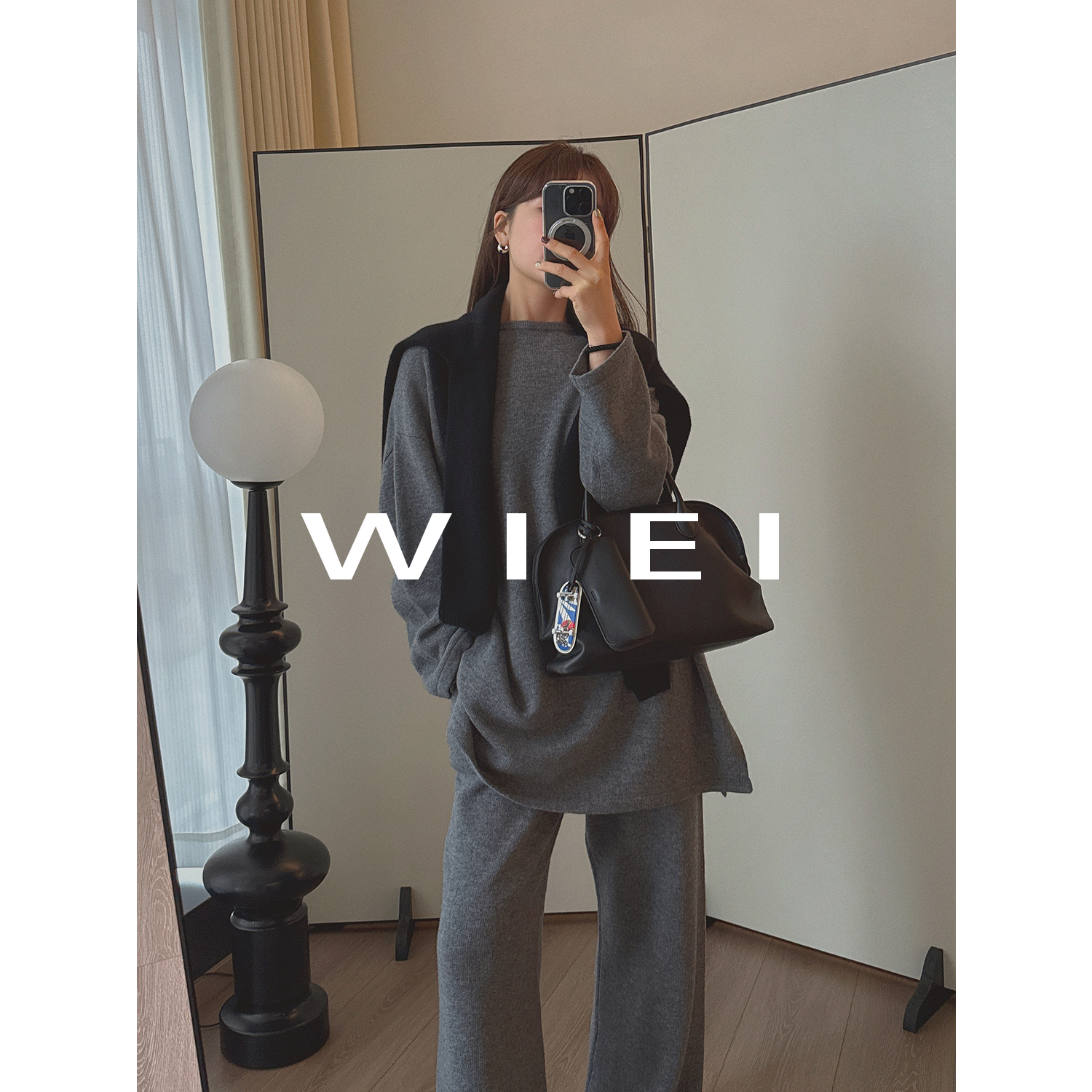 《WI EI》不费力时髦精_100%羊毛针织藏肉毛衣/阔腿裤套装W25309118