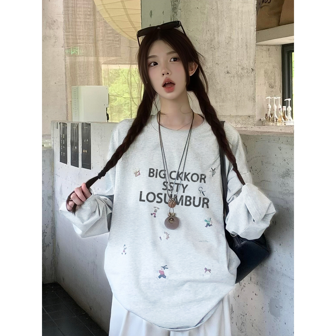 CKKOR早秋季新款学院风慵懒感纯棉长袖t恤女休闲百搭宽松舒适上衣