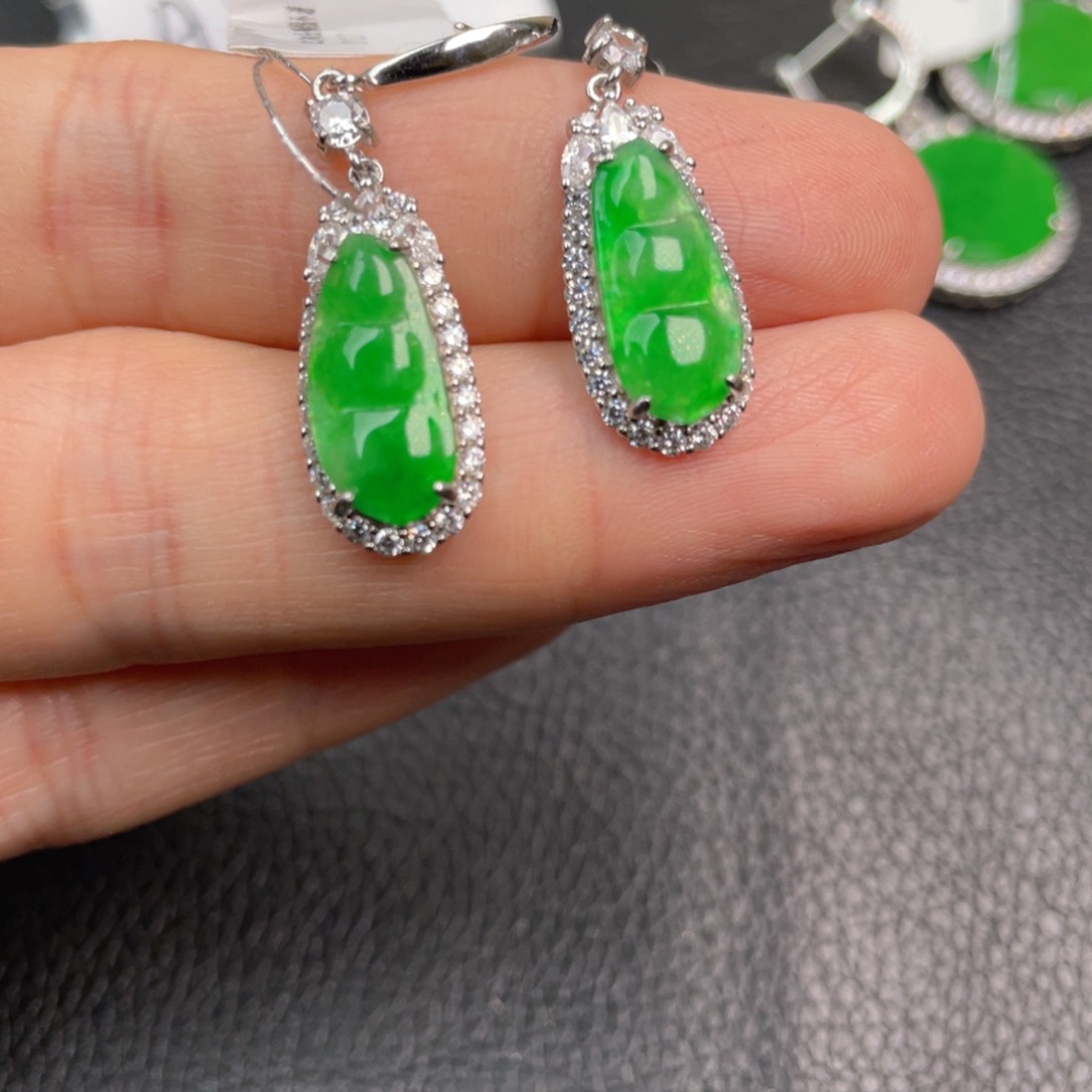 翡翠吊坠(不含链)银S925镶嵌耳勾