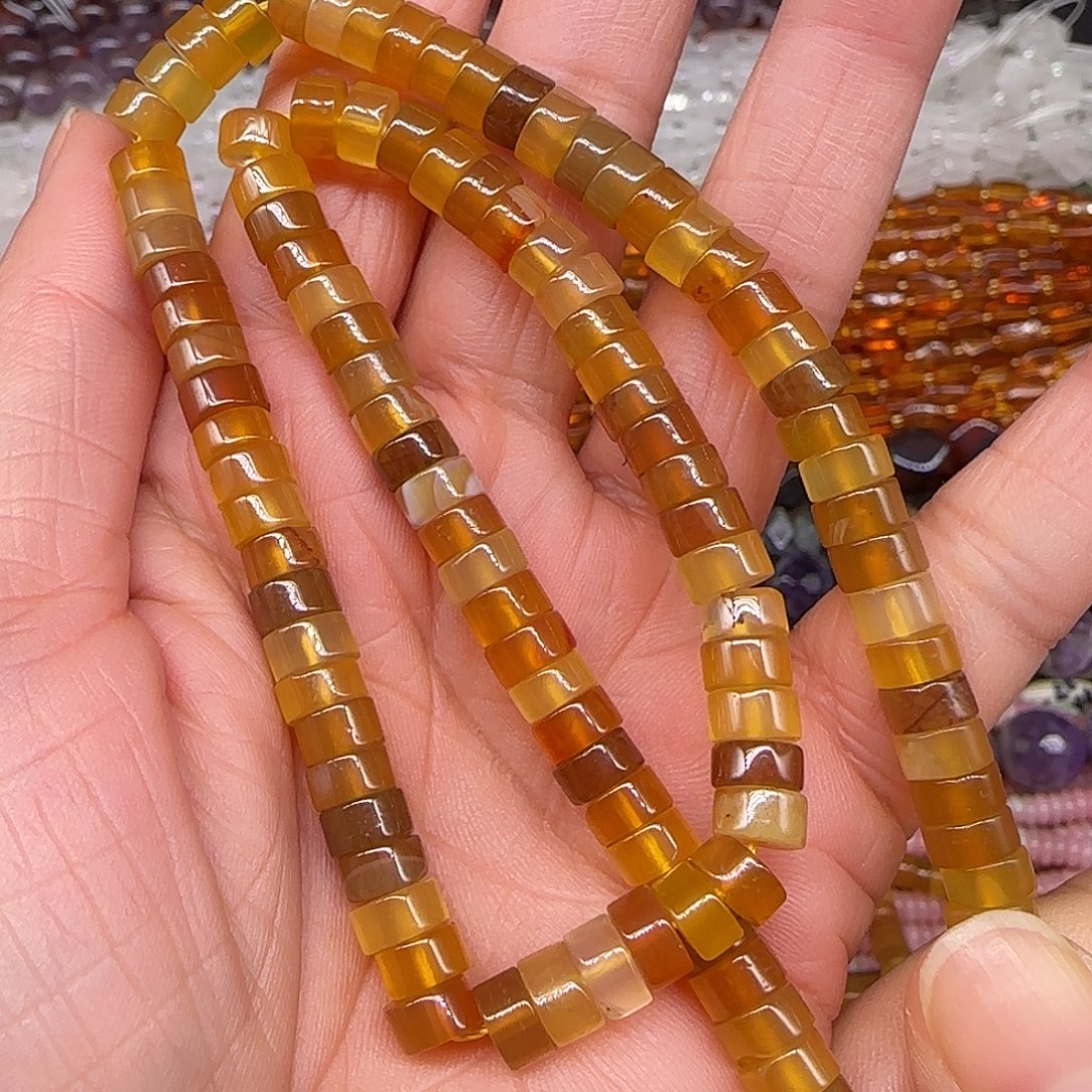 玛瑙/玉髓合金珠宝半成品黄玛瑙6mm剁珠一条