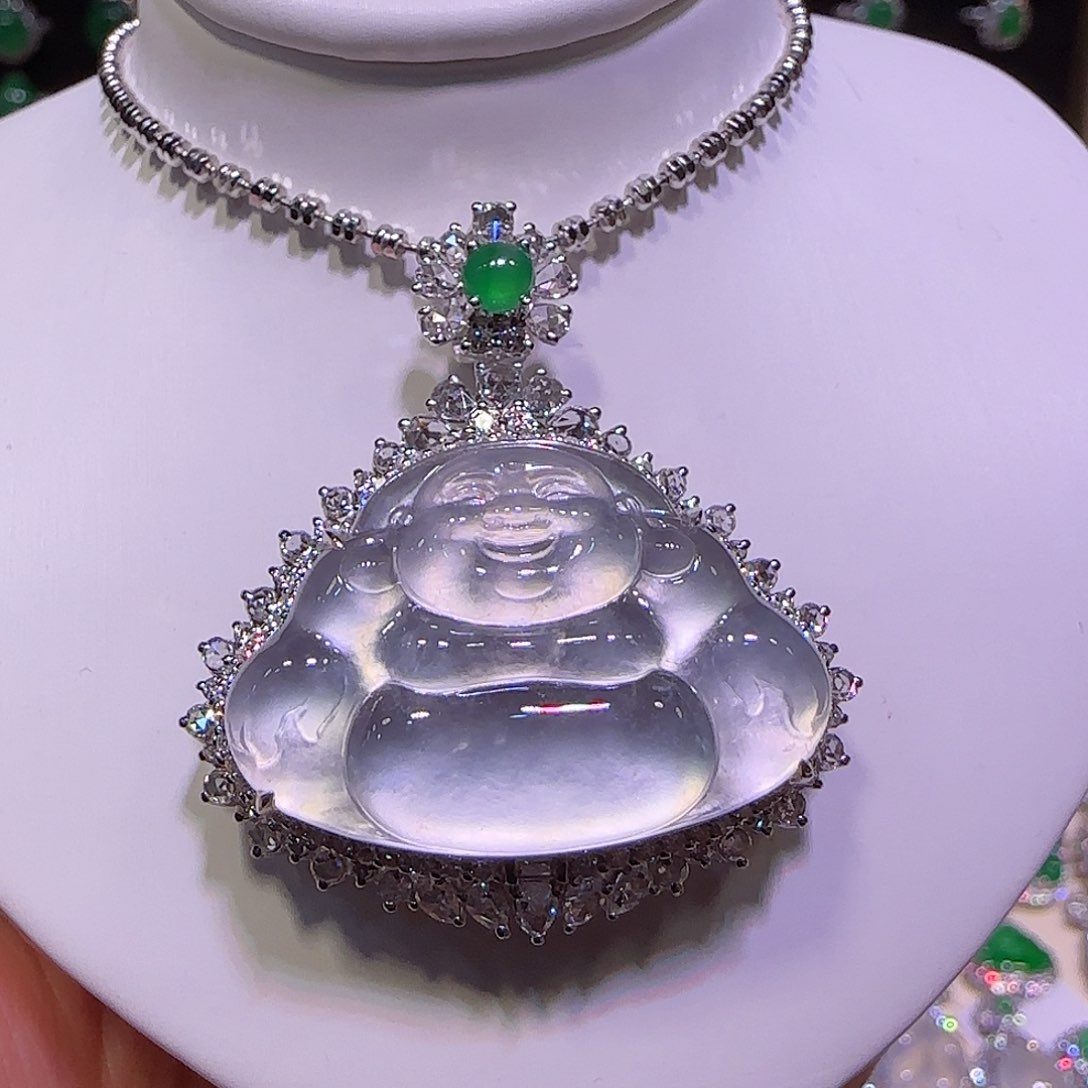 翡翠吊坠(不含链)18K金镶嵌佛公