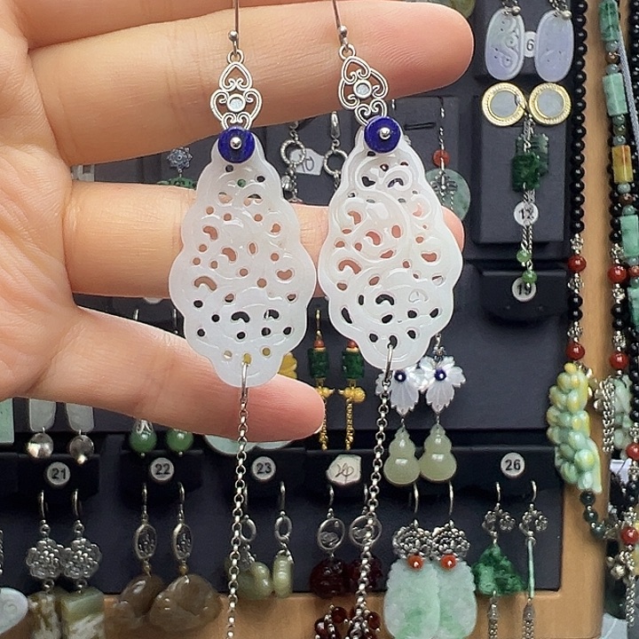 翡翠银S925镶嵌耳饰