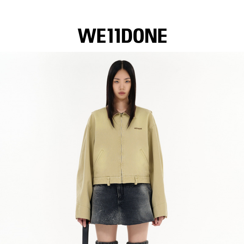 【新品6折】WE11DONE女士褪色效果工装夹克翻领小logo外套25-008