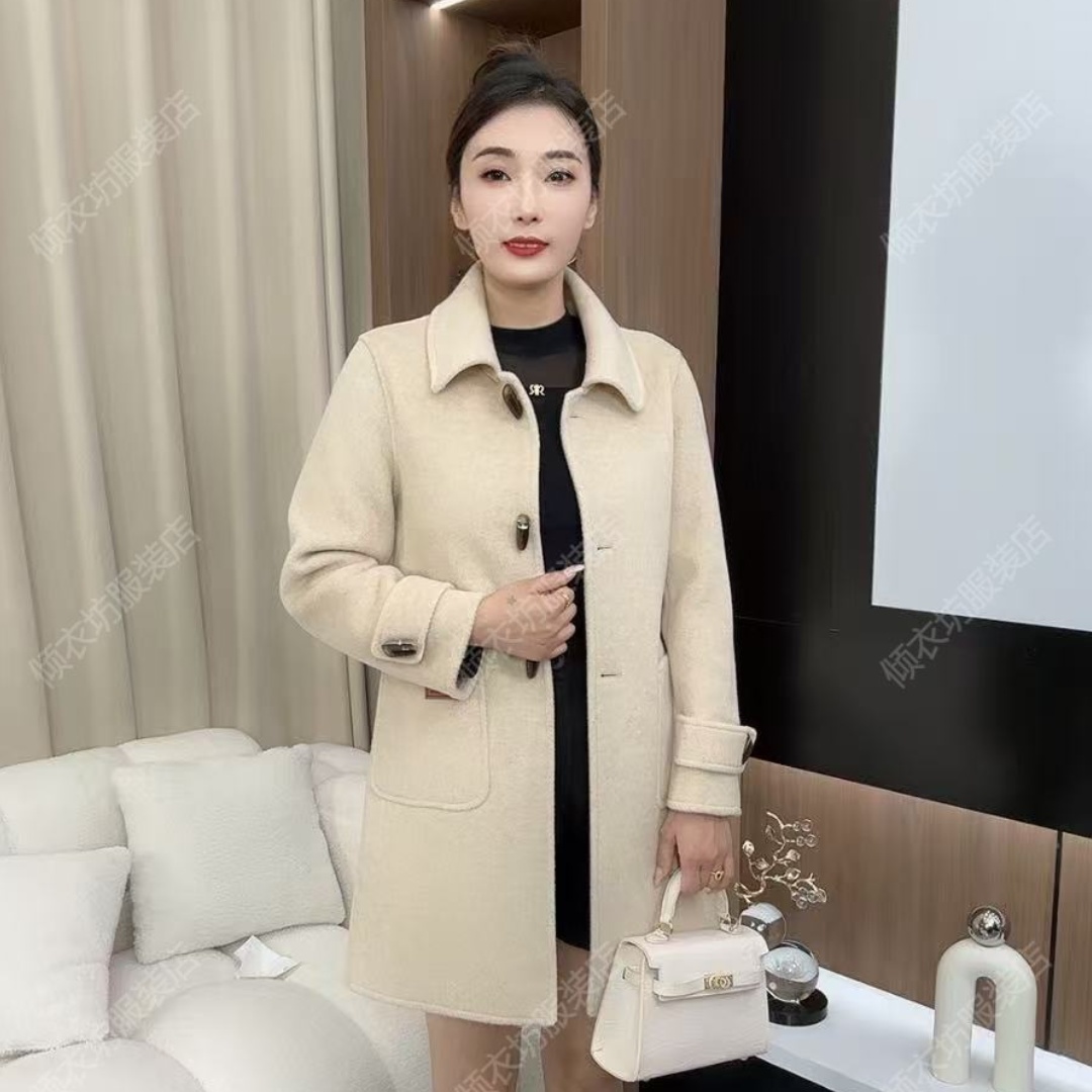 2025秋冬新款绵羊毛大衣中长款韩版时尚气质翻领大衣外套#2668-6