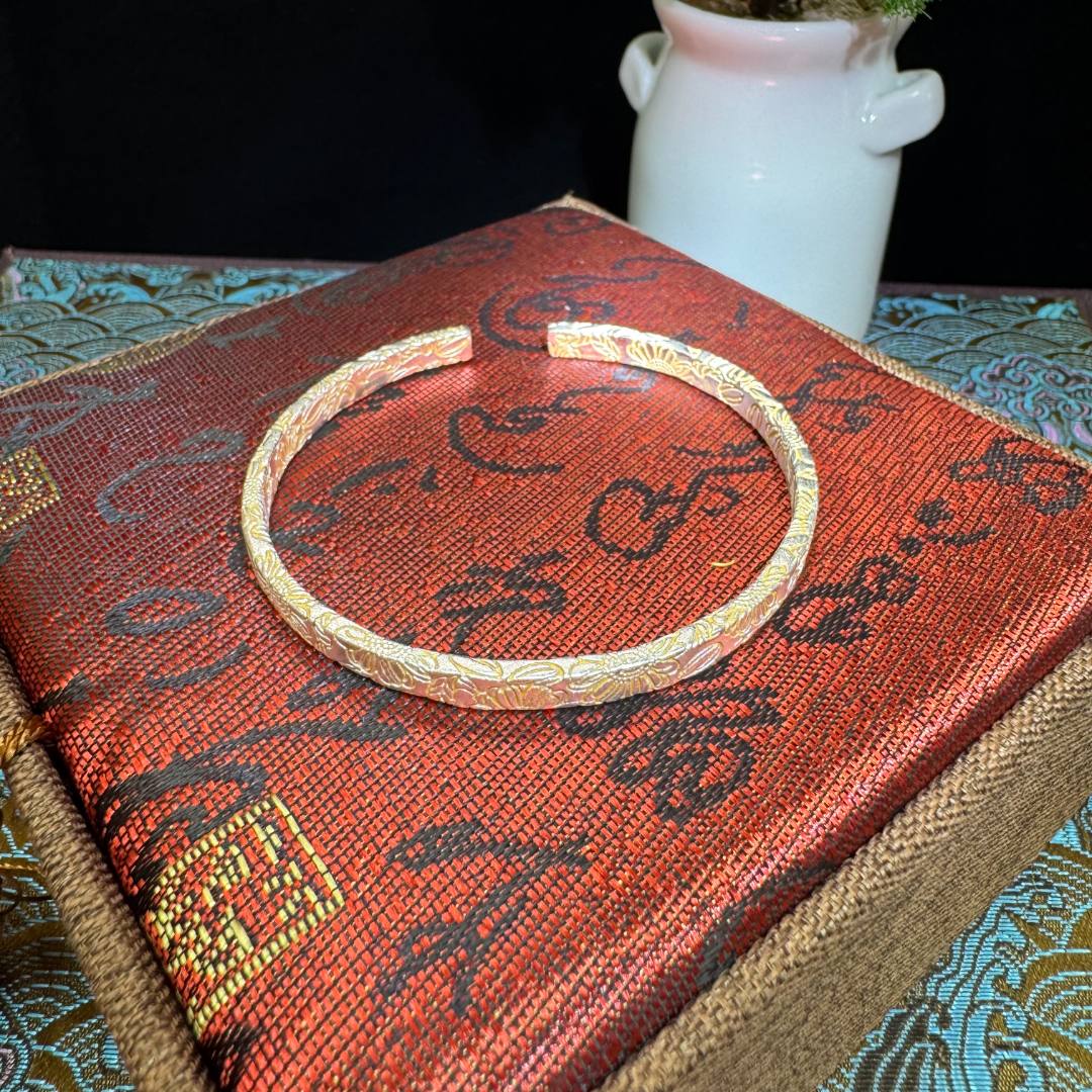 【T】足银手镯 花开富贵方形开口手镯小花 SZ0060