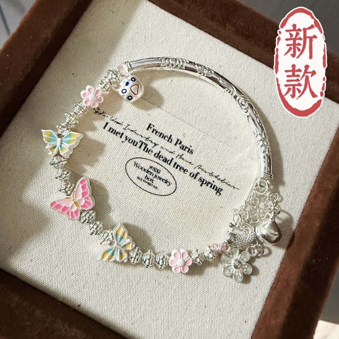 足银手链 53号-珐琅猫爪蝴蝶【手链】/凤凰