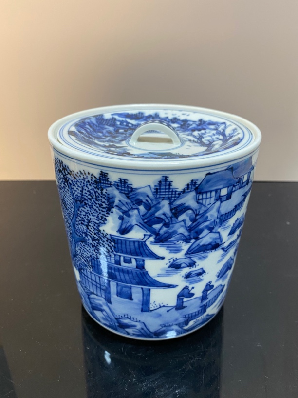 平安德泉青花水指，茶叶罐，高14口径13