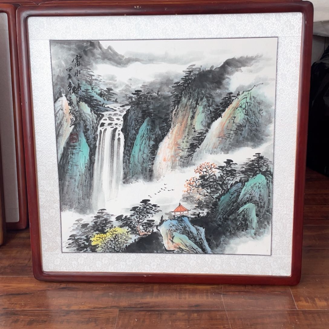 国画手绘带框63*63厘米