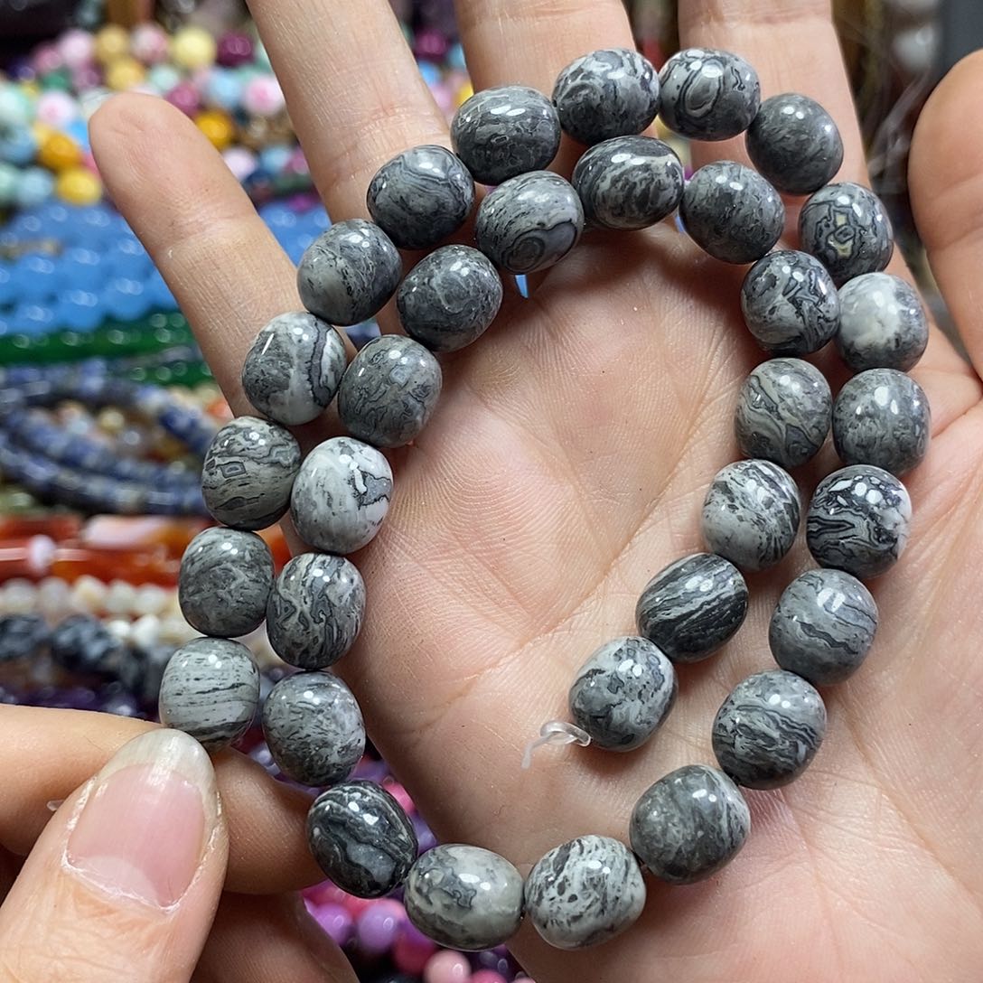 玛瑙/玉髓未镶嵌珠宝半成品图画石一条卡10mm