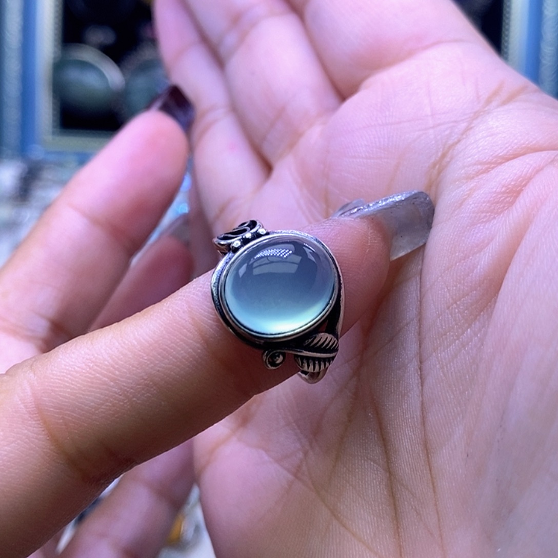 ω***、岫玉银S925镶嵌戒指