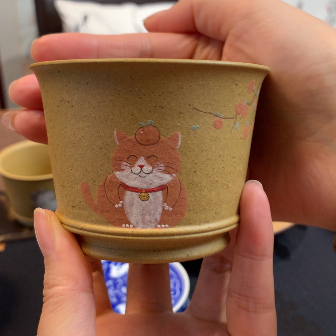紫砂茶杯猫猫段泥杯
