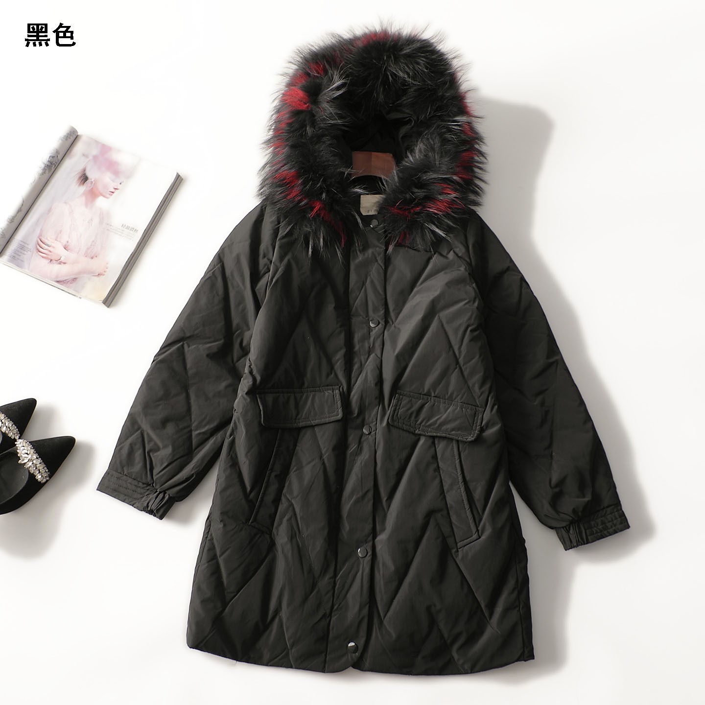 412753冬长款长袖单排扣羽绒服