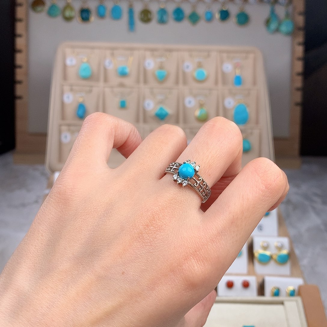 绿松石戒指银S925镶嵌