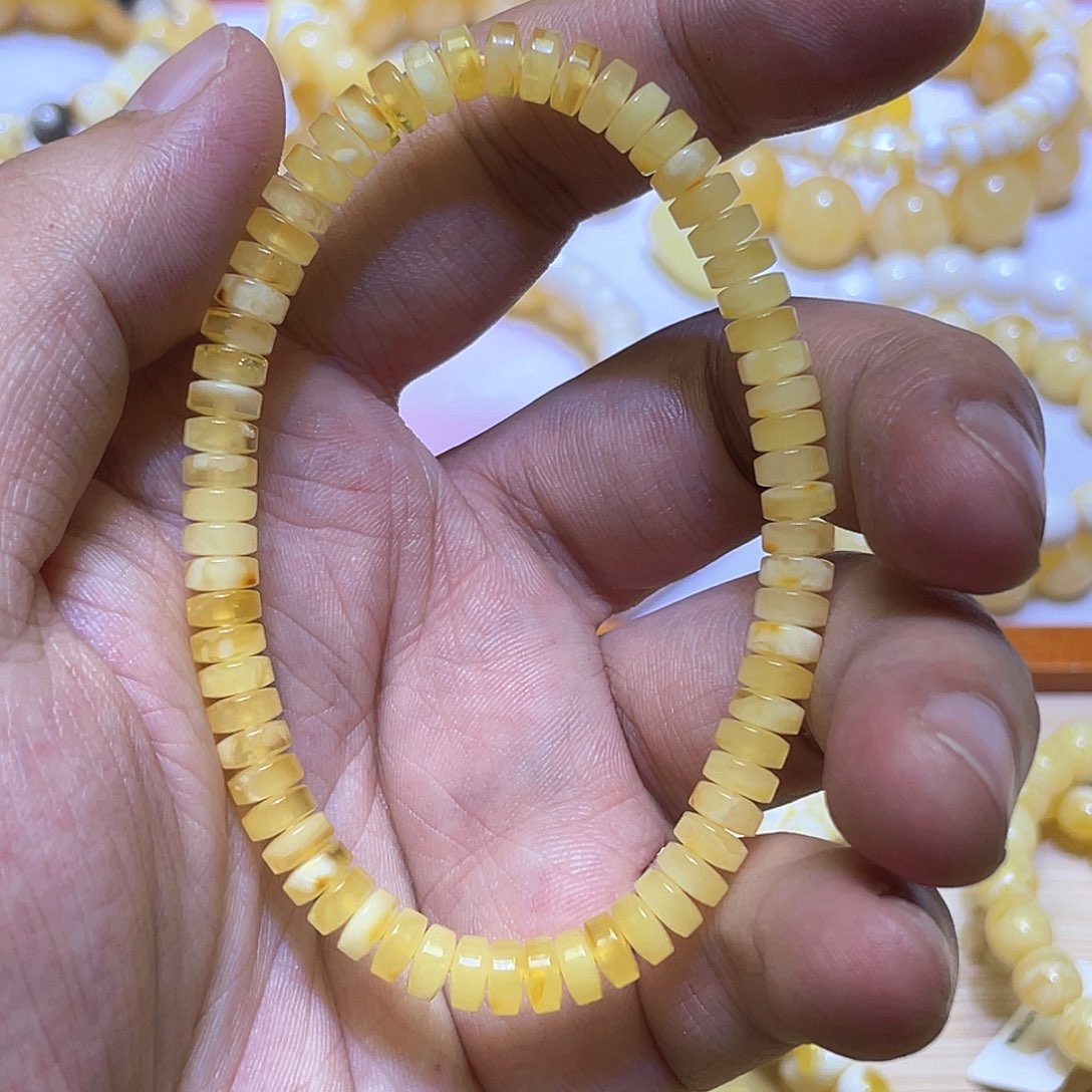 未镶嵌蜜蜡手串6mmm隔片药片金白