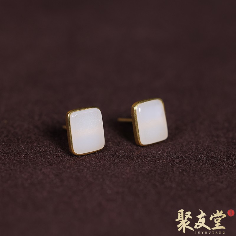 聚友堂王伟玉雕2.3克新疆和田玉籽料白玉耳钉配饰女士耳坠配饰