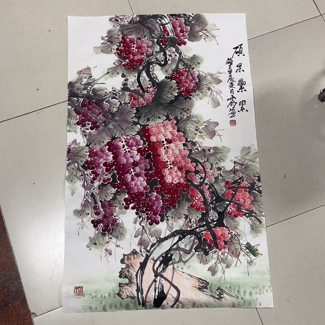 国画六尺三开画芯 漏