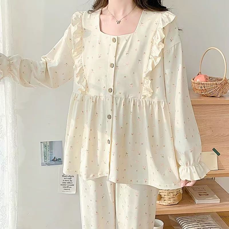 纯棉月子服春夏季薄款5月份6孕妇产后哺乳喂奶睡衣待产家居服套装