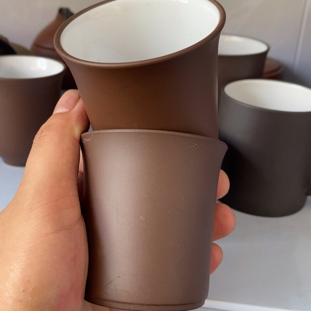 茶壶紫砂老紫泥竹节白釉杯120cc两个