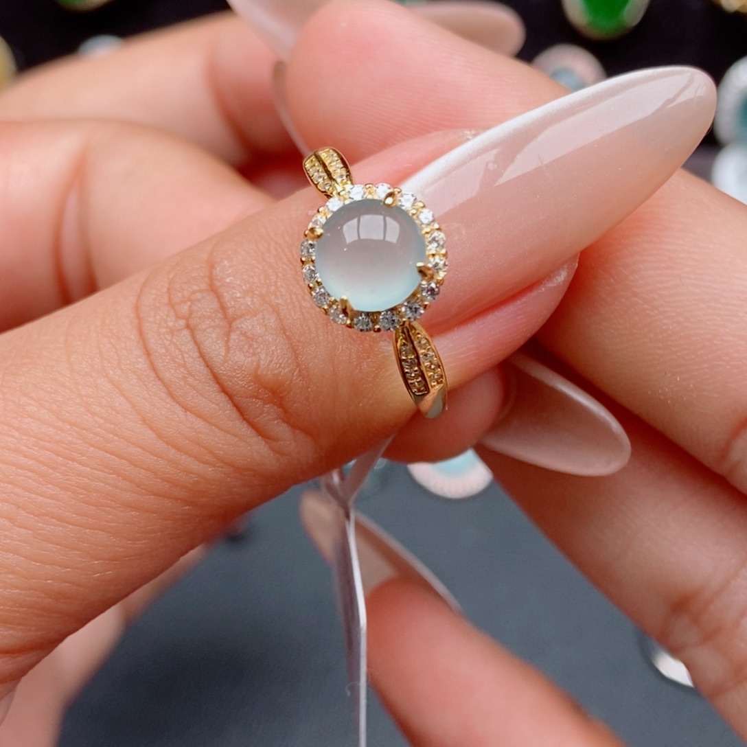 翡翠戒指银S925镶嵌7.0/7.0/4.7