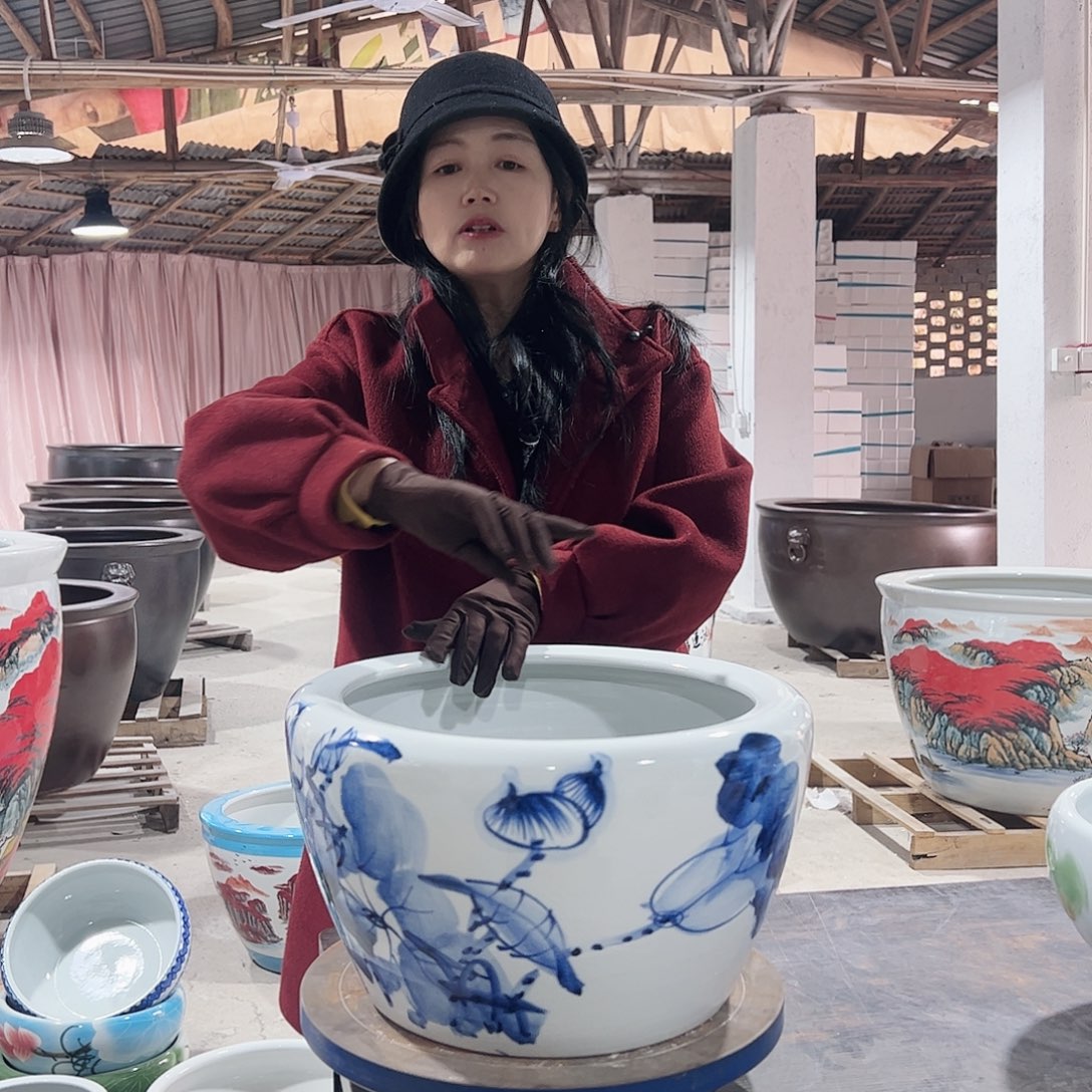 瓷片40直径手绘和为贵缸