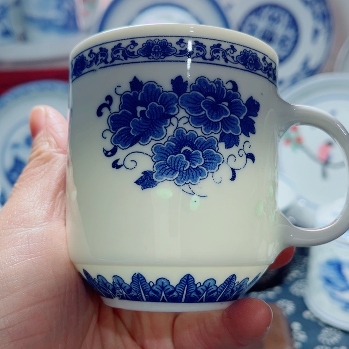 青花玲珑牡丹花小杯3个蔷**神