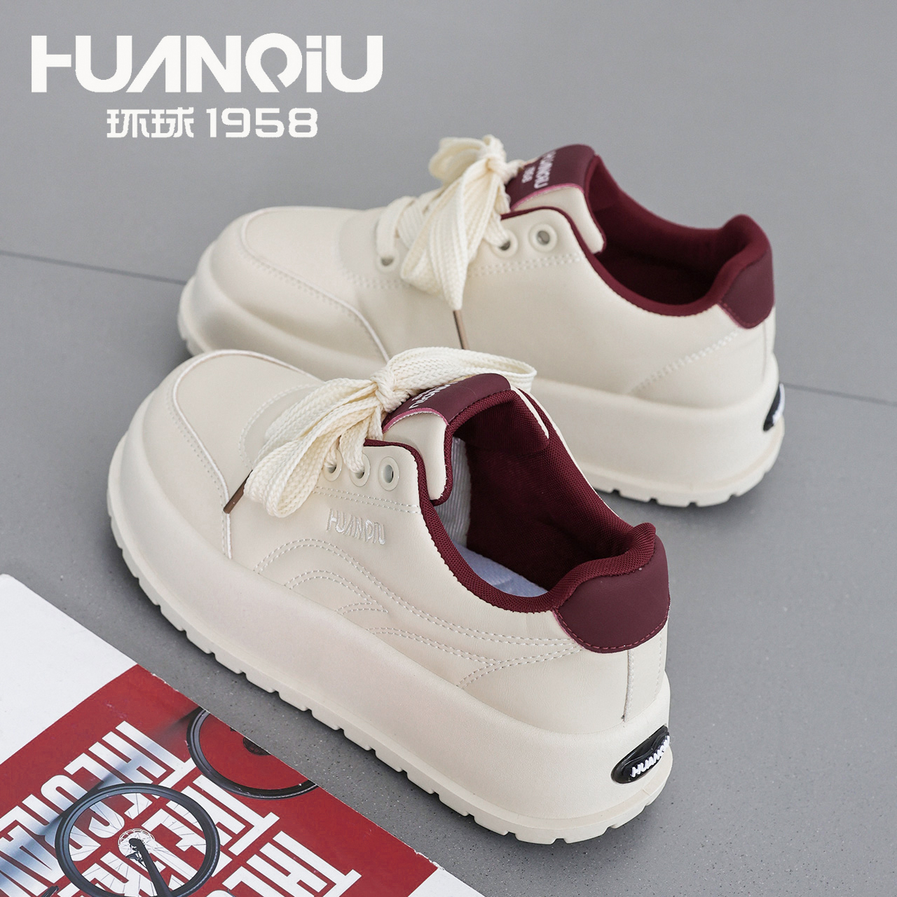 环球2025新款时尚百搭拼色增高板鞋舒适轻便厚底休闲鞋潮流女鞋