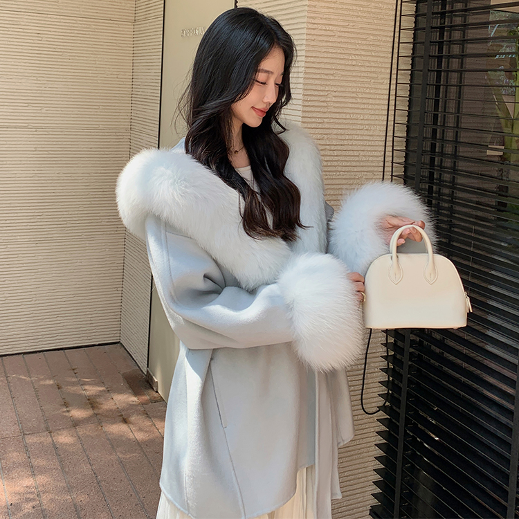 【苏妲己】气质显瘦款2025双面羊毛大衣狐狸毛中长款皮草外套