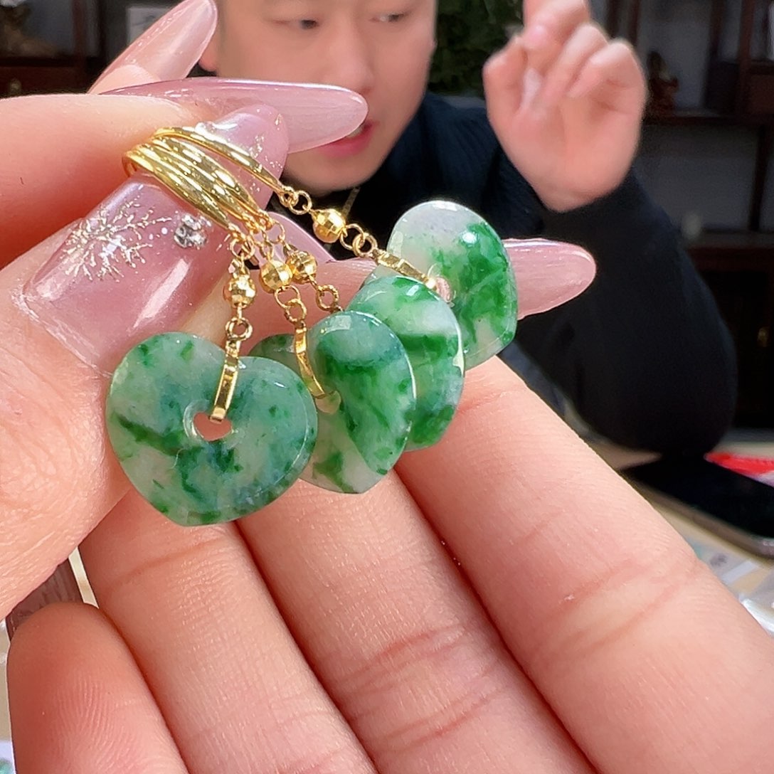 翡翠耳饰18K金镶嵌多样性发货一副
