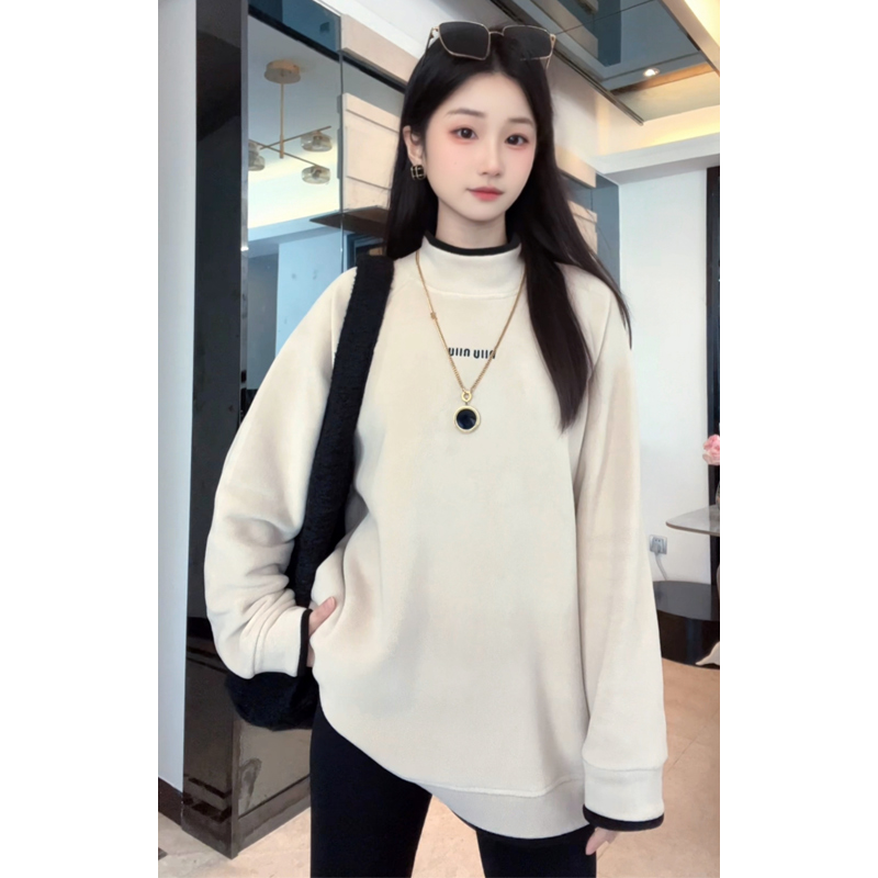 双面澳粒绒秋冬加绒加厚保暖女卫衣新年战衣长袖时尚百搭撞色上衣
