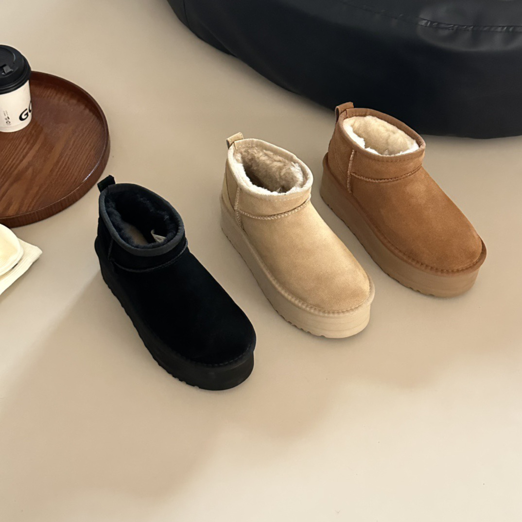 桑坡mini5CM 周冬雨同款厚底雪地靴女短靴皮毛一体加厚雪地靴