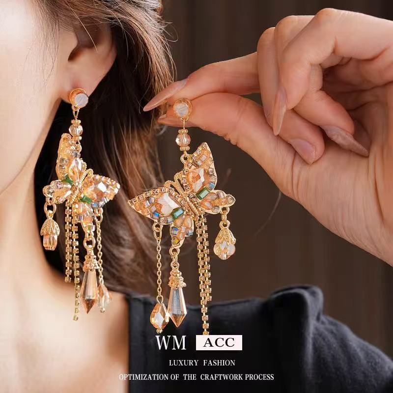 vintage中古 【鎏金蝶梦】 铜  女士 耳环 ZG0371