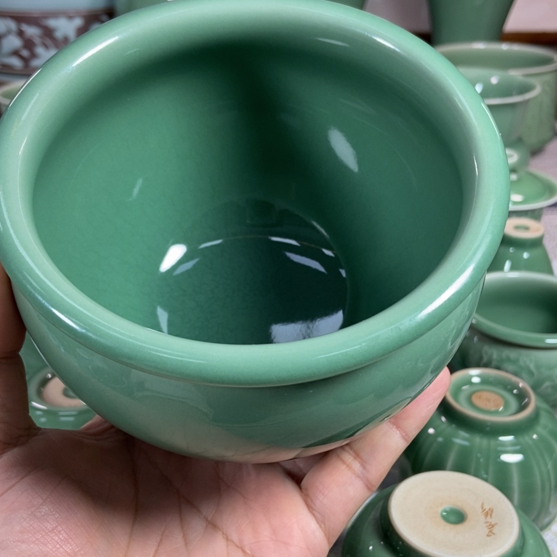 龙泉青瓷手工画器摆件心*