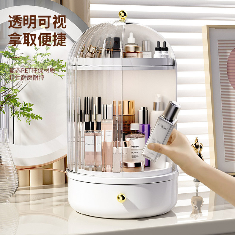 大号旋转化妆刷鸟笼置物架子跨境梳妆台口红防尘桌面化妆品收纳盒